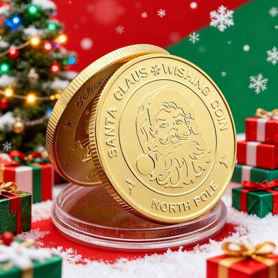 1/3/5/8pcspc Vintage Style Santa Claus Christmas Wishing Coin, Christmas Commemorative Metal Coin, Round Collectible Gift,Christmas,Christmas Lucky Coin Gift Retro Style Santa Wishes Coin, Christmas Commemorative Collection Coin, Creative Santa Claus Commemorative Medal, Christmas Gift,New Year.