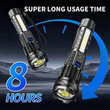 1PC Rechargeable LED Flashlight With 7 Modes & Adjustable Focus - USB Powered, Red/Blue/White Sidelight For Camping, Fishing & Outdoor Emergencies