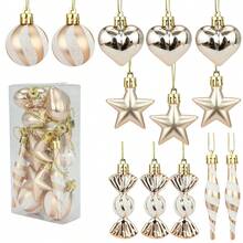 Set di decorazioni natalizie con palline a righe simili ai bastoncini di zucchero, cuori, stelle e decorazioni di varie forme - kit di decorazioni per albero di Natale in plastica lucida con ganci per appendere per Natale, Capodanno, feste del Ringraziamento (senza piume/neve), decorazioni natalizie, decorazioni per albero di Natale, decorazioni natalizie a forma di bastoncino di zucchero, palline di Natale, ornamenti per albero di Natale, decorazioni natalizie a forma di caramella, decorazioni per albero di Natale, decorazioni natalizie rosse, palline di Natale