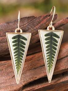 1pc Fashionable Vintage New Triangle Resin Faux Leaf Earrings - Multicolor - View 4