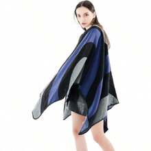 Women's Warm Shawl Wrap Cape Winter Cardigan Sweaters Open Front Poncho - A5-灰色 - 查看 4