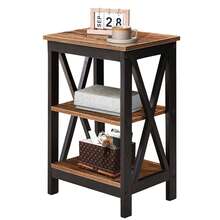 VECELO Set Of 2 Nightstand With 3-Tier Open Shelves - X-Shape Metal Frame Bedside Table, Small End Table For Bedroom & Living Room,Brown - màu nâu - Xem 9