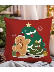 1 pièce Housse de coussin décorative de Noël, avec flocons de neige de Noël et autres éléments de Noël, convient pour la chambre, la chambre à coucher, les fêtes, la décoration de fête (sans insert de coussin, impression unilatérale)