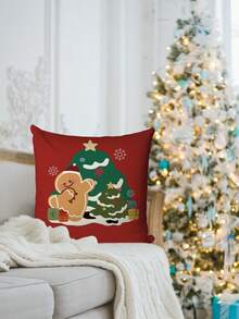 1 pièce Housse de coussin décorative de Noël, avec flocons de neige de Noël et autres éléments de Noël, convient pour la chambre, la chambre à coucher, les fêtes, la décoration de fête (sans insert de coussin, impression unilatérale)