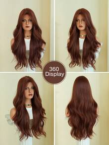 AKAKO 26 Inch Orange-Red Long Wavy Wig With Curtain Bangs, High Quality Heat-Resistant Fiber Synthetic Wave Curly Hair Wig, Gorgeous Goth Style Costume Wigs For Women Halloween Party Masquerade Ball,Music Festivals & Carnival Use - 橘色 - 查看 6