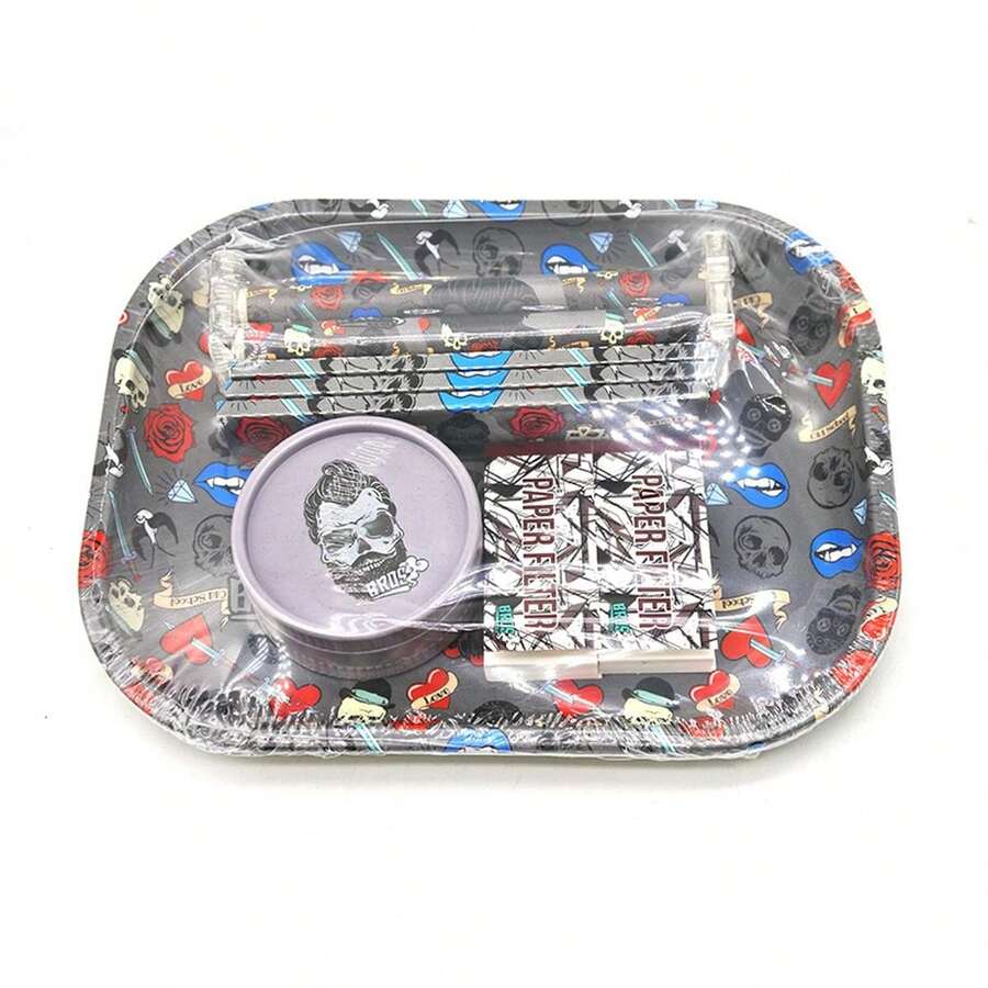 Designer Cigarette Rolling Paper Gift Set - Premium Metal Smoking Tray Set, Includes Large Plastic Grinder, Filter Papers, And Stylish Accessory Kit, Providing A Unique Smoking Experience