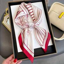 Elegant Lily Print Chiffon Square Scarf For Women, Lightweight 70cm Silky Neck Scarf & Headband, Soft Floral Decorative Wrap For Spring And Summer, Versatile Fashion Accessory For Daily Outfits, Travel Or Work, Perfect Gift For Her – Chic Retro Style Shawl - 藍色 - 查看 4