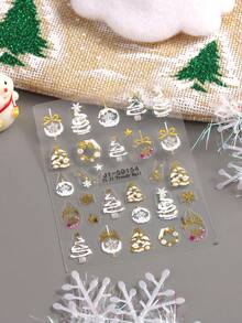 5D Goldene Weihnachts-Nagelkunst-Aufkleber, Geprägte Winterkristallkugel-Nageldekore, Schneemann, Schneeflocken, Weihnachtsbaum, Weihnachts-Nageldesigns, Maniküre-Accessoires, Weihnachts-Nagelaufkleber für Nagelkunstdekorationen