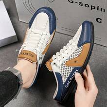 （尺码偏小）男士透气休闲运动凉鞋，防滑鞋底，时尚户外拖鞋，适合夏季沙滩、散步、度假和旅行 - 白藍 - 查看 4