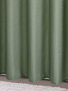 1pc Waffle Textured Bathroom Shower Curtain, Waterproof Fabric Shower Divider, Dry & Wet Separation, With Plastic Hooks, Waterproof Material Christmas Decor