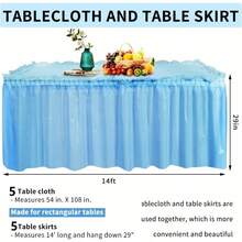 Paquete de 5 faldas de mesa de plstico para mesas rectangulares con paquete de 5 manteles, faldas de mesa azules y manteles de 54x 108 pulgadas, manteles desechables para fiestas, cumpleaos, shower - Azul bebé - Ver 5