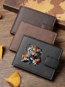 1pc Vintage Tiger Pattern Ultra-Thin Wallet - Portable Card Holder, Suitable For Casual And Formal Occasions - Perfect Gift For Birthday, Christmas, Halloween - Durable Black Metal Clasp Version