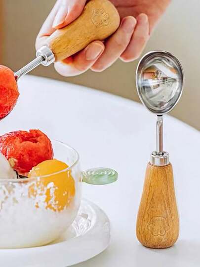 1 colher de sorvete manual de aço inoxidável, formato redondo, colher para frutas e gelo raspado