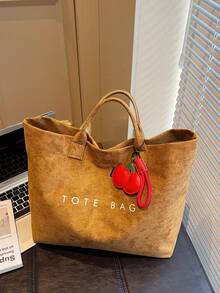 حقيبة يد جلدية سويدية ذات مقبضين مزينة بطباعة الحروف، حقيبة كاجوال كبيرة السعة مريحة وناعمة، مناسبة للنساء للعمل والتنقل والتسوق والجامعة