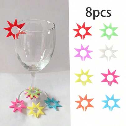 8pcs/Set Silicone Cup Identifiers, Creative Colorful Drink Glass Markers, Party Cup Differentiation Labels
