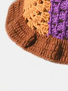 One Color Block Knit Bucket Hat For Women, Spring And Summer Lightweight Hollow Flower Knit Hat, Loose Fit, Face-Lifting And Sun-Shading Bucket Hat