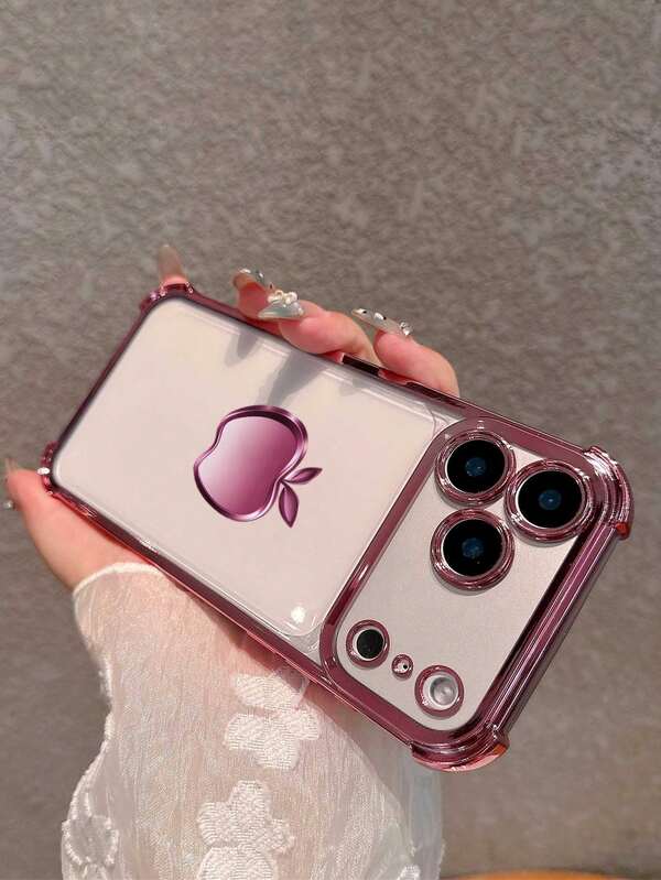 Apple Pattern 1pc Premium Business Minimalist Ombre Pink Apple Design Electroplated TPU Phone Case, Independent Button Design, Anti-Drop, Elegant Style, Suitable For IPhone 17 Pro Max/Ai/16 Pro Max/15 Pro Max/14/13, Galaxy S25 Ultra/Galaxy S24 Ultra/Galaxy S23/Galaxy S22+/Galaxy S21 Ultra