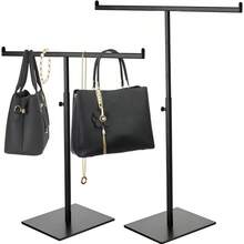 Soporte de metal en forma de T 2 soportes de exhibición ajustables para monederos torres de joyería estante para colgar la mesa adecuado para collares largos bufandas cintas colgantes - Color titanio - Ver 1