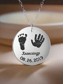 1 pieza Collar personalizado con grabado de huellas de pies y manos, nombre y fecha de nacimiento, regalo para nueva madre, collar de acero inoxidable personalizado con nombre y fecha, colgante redondo único con nombre grabado, regalo de cumpleaños o aniversario - Multicolor - Ver 6