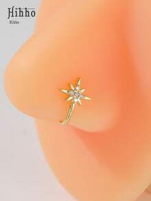 Hihho 1pc Fashionable U-Shaped Nose Ring, Sparkling Zirconia Embedded 8-Pointed Star Design Nose Piercing Jewelry