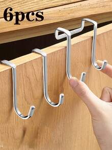 6pcs/4pcs/2pcs Stainless Steel Cupboard Hook , Minimalist Punch-Free Over The Cupboard Door Hook For Household,Over The Cupboard Door Drawer Cabinet Hook, 304 Stainless Steel Double S-Shaped Hook Holder Hanger Metal Heavy Duty-Free Punching Cupboard Hanging Clothes Hook Organizer For Towel Cloth Bags Sundries