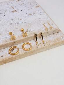 3Pairs CZ Hoop Moon Stud Stackable Earrings For Women, Dainty 14K Gold Plated Huggie Hoop Earrings Tiny Ball Back Stud Earrings For Lobe Cartilage Helix For Multiple Piercing Jewlery For Women Girl