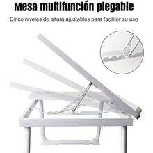 Mesa de Noche Plegable, Mesa de sof para porttil con portavasos, Mesa porttil para porttil y Ranura de inclinacin Ajustable en 5 Niveles para Comer, entretenerse, estudiar y Trabajar - Blanco cálido - Ver 4