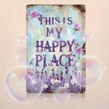 1 件“这是我的快乐之地”复古金属锡标牌，8x12 英寸，乡村风格墙壁装饰，适用于家庭、客厅、门廊、阳台 - 励志名言牌匾，房间装饰