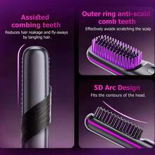 Wireless Hair Straightening Comb, Portable Straightener Brush ,Negative Ion Hot Comb, Suitable For Straight Or Slightly Curly Hair With Soft Texture, Anti-Scald Design, Continuous Use Time Is 30 Minutes, USB Rechargeable Hair Straightener Brush, With 3 Temp Settings, 30s Rapid Heating, 2000mAh Large Capacity Battery, Perfect Gift For Holiday,Portable Straightening Brush For Travel,Christmas Best Gift For Women