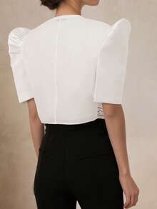 Modern Filipino Style Butterfly Sleeve Floral Print Vintage Puff Sleeve Blouse, Spring/Summer Women's Style, Modern Elegant - White - View 2