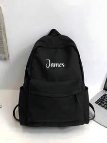 1pc Customized Backpack, Personalized Name Printed Bag, Minimalist Japanese Design, Multi-Compartment Storage, Ideal For Students/Teens, Outdoor, Travel, Parties, Daily Use, Unique Gift For Family & Friends, Versatile, Lettering, Fashionable, Modern, Casual, Customized, Personalized, Distinctive, Customizable, Ideal Gift, Christmas Gift