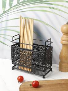 1 buc Suport pentru ustensile de bucătărie cu design clasic din metal gol, Suport dreptunghiular pentru tacâmuri din dantelă neagră - Pentru linguri, furculițe, bețișoare, teluri, capsule de cafea, articole de papetărie etc., Coș de depozitare decorativ pentru birou, ideal pentru organizarea casei, Depozitare decorativă, Cutii de depozitare și borcane, Coș de depozitare pentru decor de birou, Depozitare de Crăciun, Halloween, Ramadan