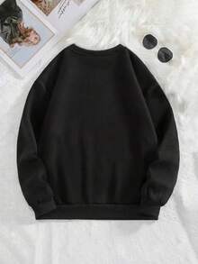 Women's Crewneck Sweatshirt - Beige With Bold BLACK "ANIME BING SPORT" Lettering - Pullover Sweater For Gym, Anime Conventions, Casual Outfits - Machine Washable Polyester Top, Ladies Sweater Blouses, Outdoor Activewear, Partyready Style, Cozy Fleece Interior - 黑色 - 查看 3