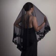 1 Pc Black Lace Hijab Veil Wedding Bride Blusher Veil  Us In Stock   Fast Delivery BV65 - 黑色 - 查看 3