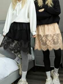 女式韩式分层蕾丝裙，包臀迷你裙高腰裙 - 可调节包臀下摆，可拉伸衬裙，适合日常穿着和百搭服装