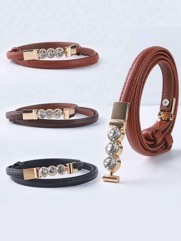 New Fashionable Adjustable Rhinestone Buckle Skinny Waist Belt For Women, Versatile For Dresses, Suits, Coats