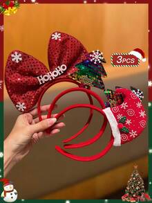 3 pezzi Accessori per capelli di stile femminile, alla moda ed eleganti, carini, decorazioni natalizie, diadema con albero di Natale con paillettes, fiocco grande e cappello di Natale, decorazioni natalizie, cosplay per feste, accessori per capelli da donna, regali di Natale, feste, cerchietti per capelli, fasce per capelli per donne - Multicolore - Visualizzare 5