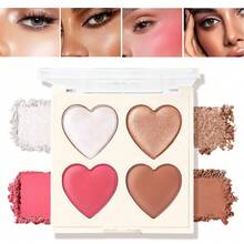 Rosawee Paleta de 4 colores Sweet Heart | Rubor, Iluminador y Contorno para un brillo natural