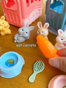 Children's Pretend Play Pet Rabbit Basket Toy Set, Feeding Simulation Cute Rabbit Playset, Birthday/Christmas Gift For Boys And Girls - Multicolor - View 6