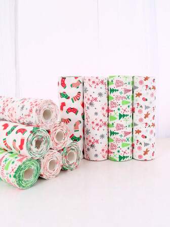 4 Rolls /20pcs Each, Reusable Towels And Cleaning Cloths, Microfiber Tear-Off Towel Rolls, Dishcloths, Christmas Patterns, Kitchen, Bathroom, Home, Household Goods Supplier