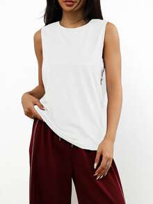 One-Piece Four-Season Women's Daily Fitness Exercise Simple And Versatile Solid Color Sleeveless Sports Vest Training Suit - 白色 - 查看 3