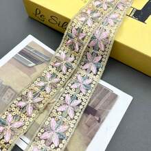 10 Meter lebendige bestickte Organza-Spitze - Chinesischer Stil, transparentes goldenes Blumenmuster mit Pailletten und Quasten, geeignet für DIY-Basteleien, Accessoires, Bekleidungsbesätze, Damen-Wäsche (Pink/Rot/Blau/Türkis), bestickter Spitzenbesatz