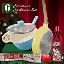 ABKOK 1pc/2pcs/3pcs/5pcs/6pcs Mini Non-Stick Aluminum Cookware Set, Easy To Clean Frying Pan, Soup Pot, Breakfast Pan, Compatible With Induction And Gas Stove, Sold Individually Or As Set