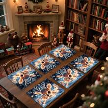 1pc/4pcs/6pcs Christmas Snowfield Elk Pattern Tableware, Heat-Insulating Tableware, Machine-Washable Polyester Tableware, Protective Tableware, Central Decoration, Daily Family Living Room Decoration, Suitable For Group Gathering Decoration - Multicolor - View 4