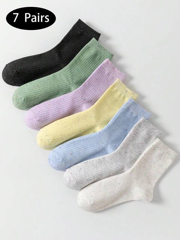 7 Pairs Women's Mid-Calf Socks, Versatile High-Quality Mid-Calf Socks For All Seasons, Simple, Comfortable, Soft And Versatile For Women And Students