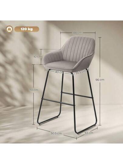 HOMCOM Set Of Bar Stools, Fabric Hoes Foam Padding, Metal Legs, Grijs view 3