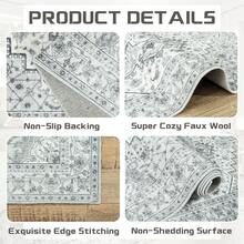 Area Rug 8x10 Feet Washable Rug, Pink Vintage Traditional Rug, Foldable Ultra-Thin Retro Decorative Indoor Distressed Non-Slip Carpet Floral Print Mat Bedroom Living Room Bathroom - 灰色 - 查看 9