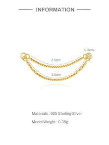 EleRunis 1PC 925 Sterling Silver 4 Prong Setting/Box Piercings Earrings Double Chain Charm Flat Back Cartilage Helix Piercing Fine Jewelry For Daily Wear Wedding Party Engagement Anniversary Valentine's Day