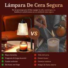 Calentador de Velas Aromáticas, Lampara para Velas Aromaticas con Temporizador y Regulador, Altura Ajustable Candle Warmer, Vidrio Rayado Transparente (con 2 Bombillas) - 1 - Ver 6