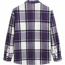 Men's Plaids Long Sleeve Button Down Lightweight Flannel Shacket Wool Blend Casual Shirt With Pockets, Vintage-Inspired Style - R3purple-0 - Xem 2